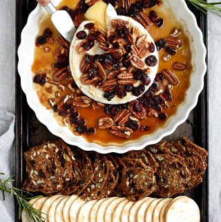 Baked Maple Brie with Pecans and Cranberries