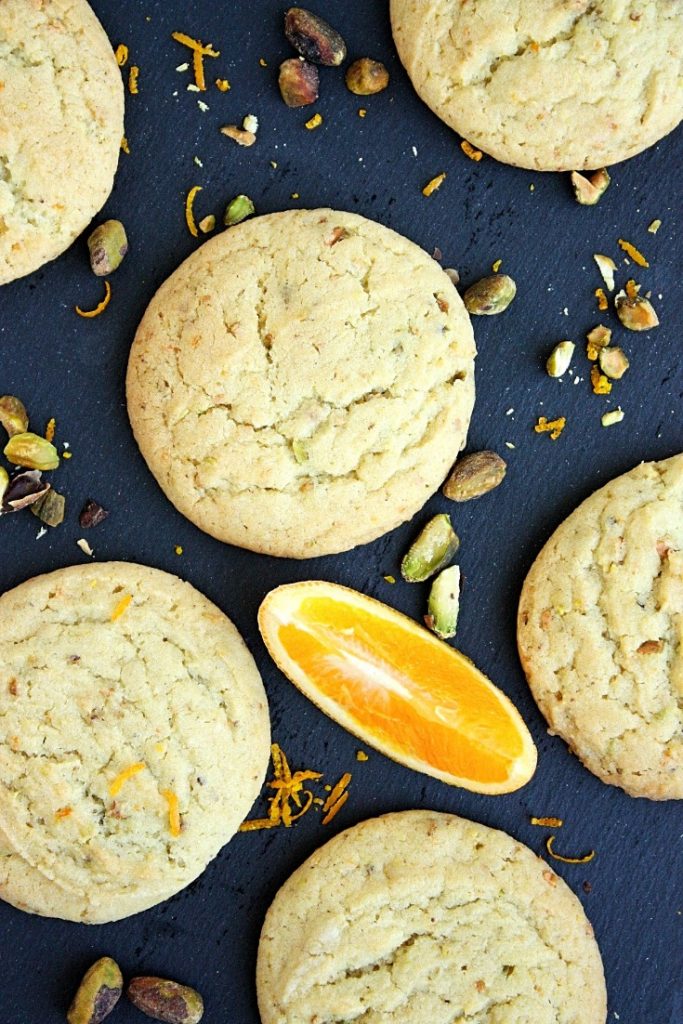 orange pistachio chewy sugar cookies
