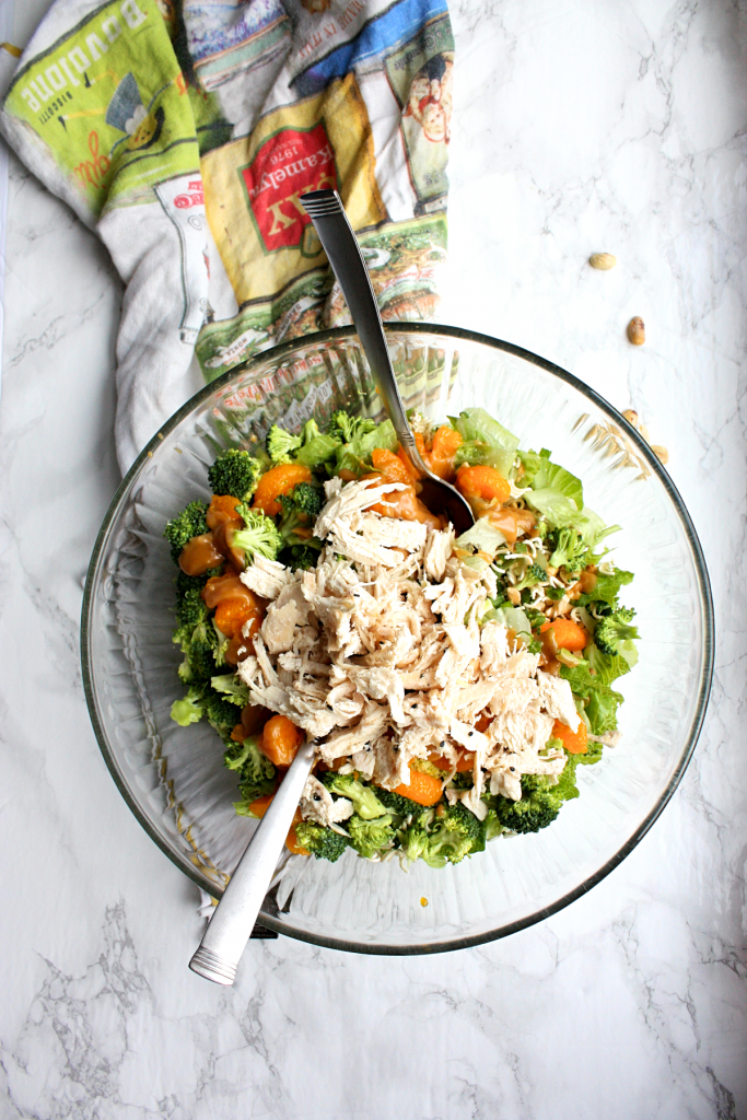 Crunchy ramen chicken salad with peanut dressing