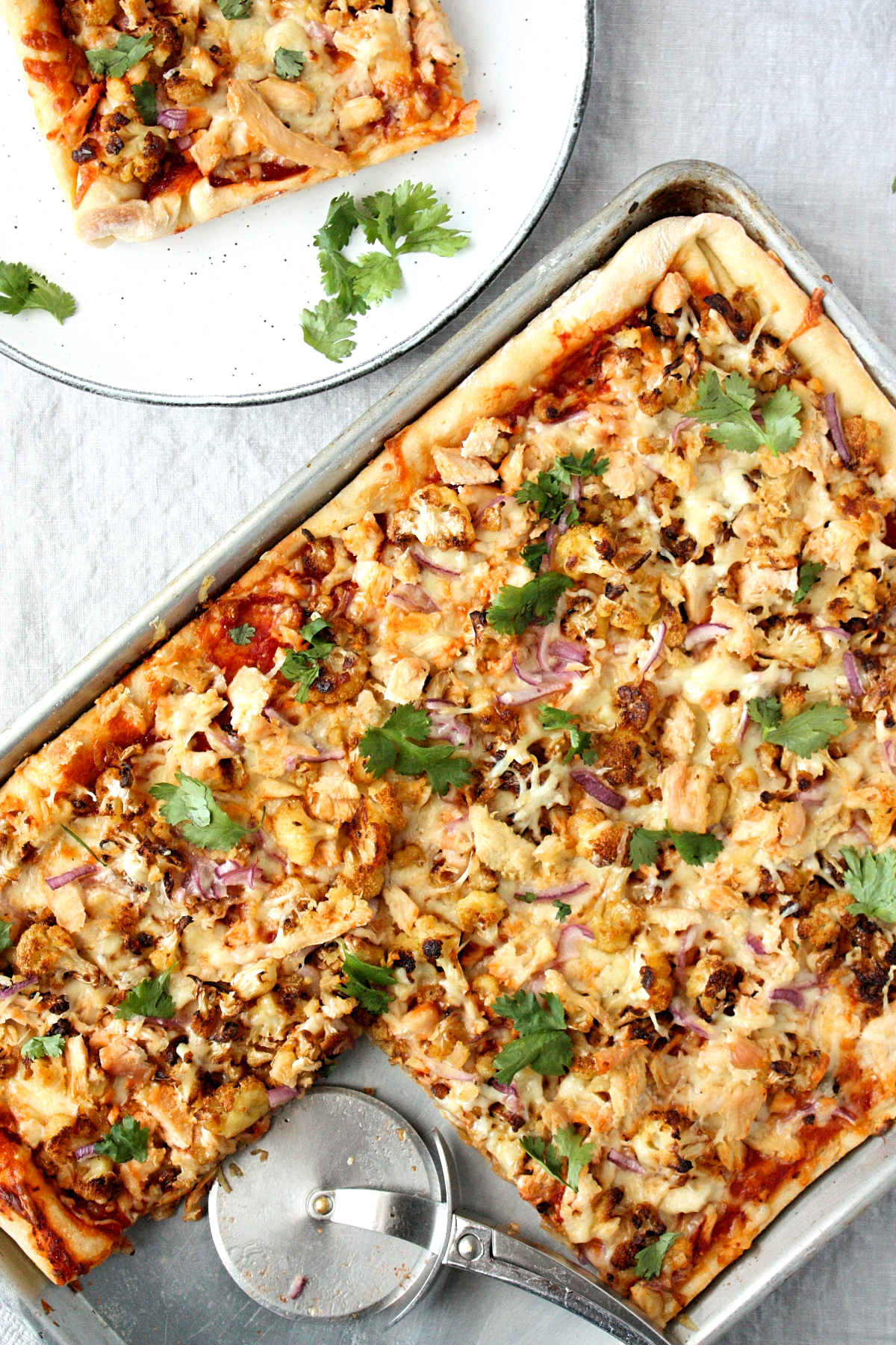 roasted cauliflower chicken pizza