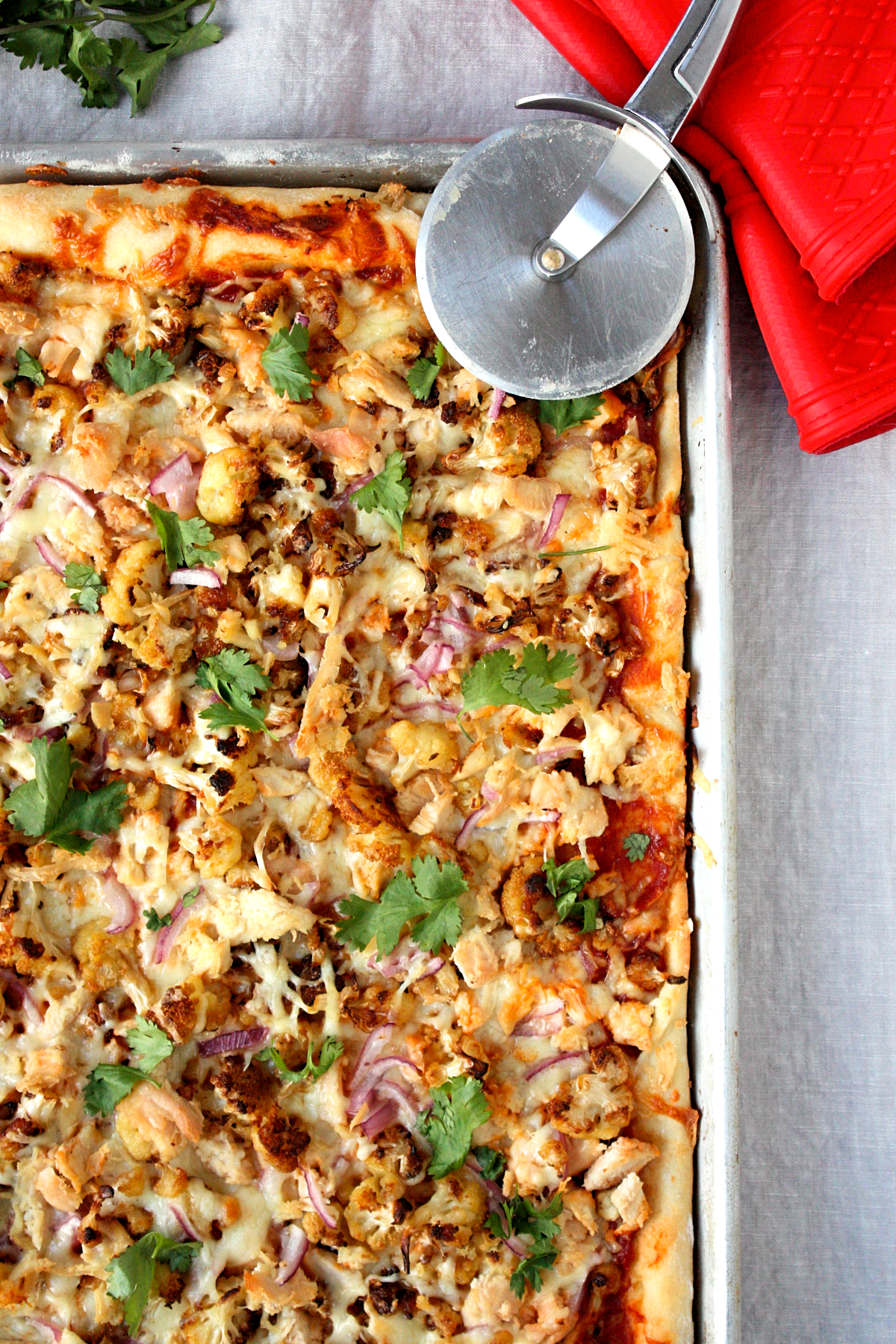 roasted cauliflower chicken pizza