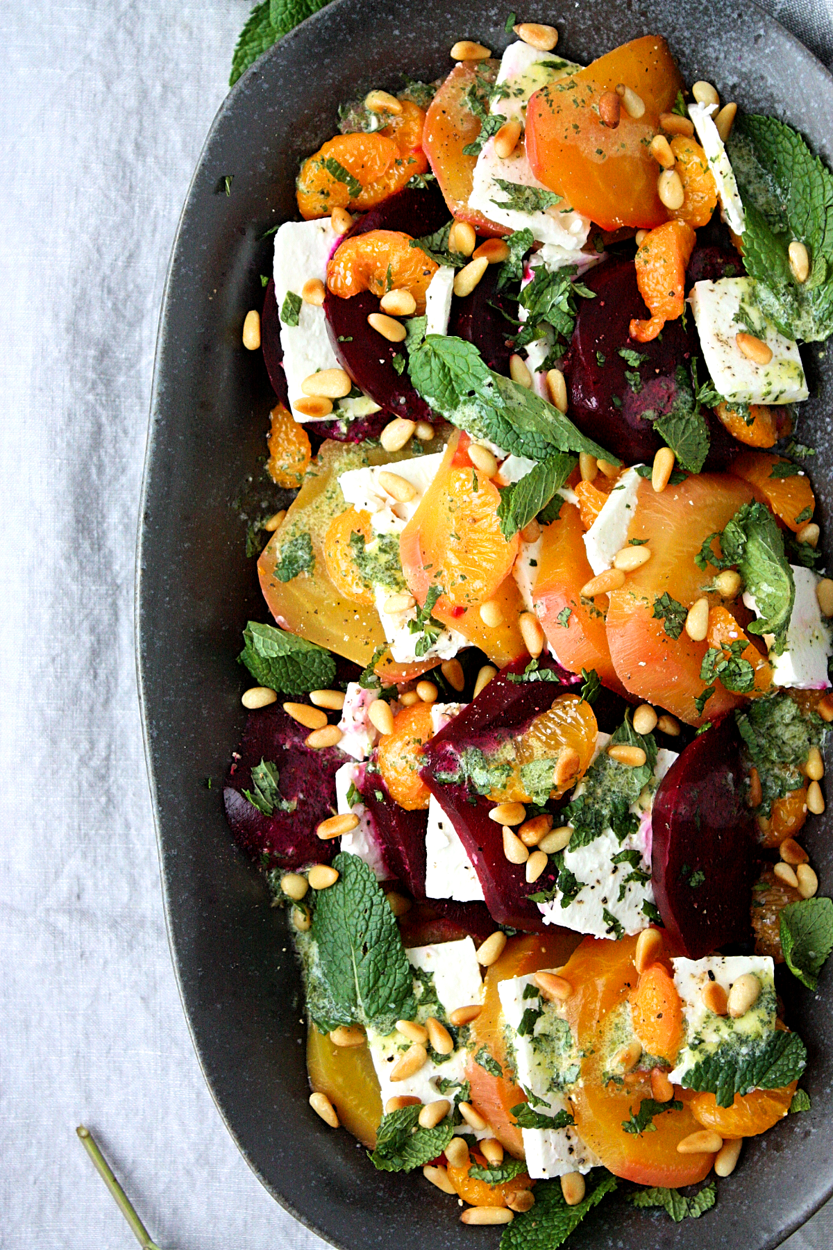 rainbow beet salad with feta and mint