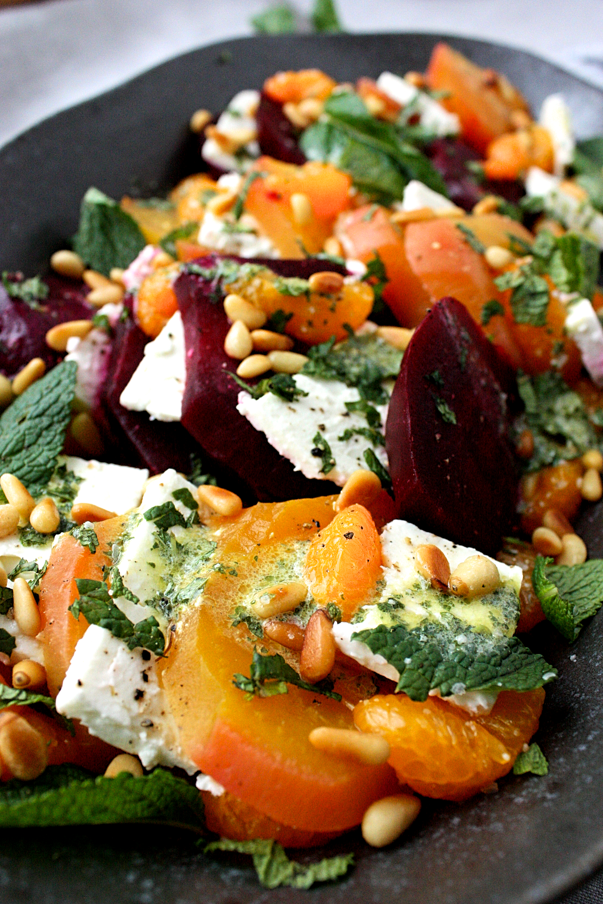 rainbow beet salad with feta and mint