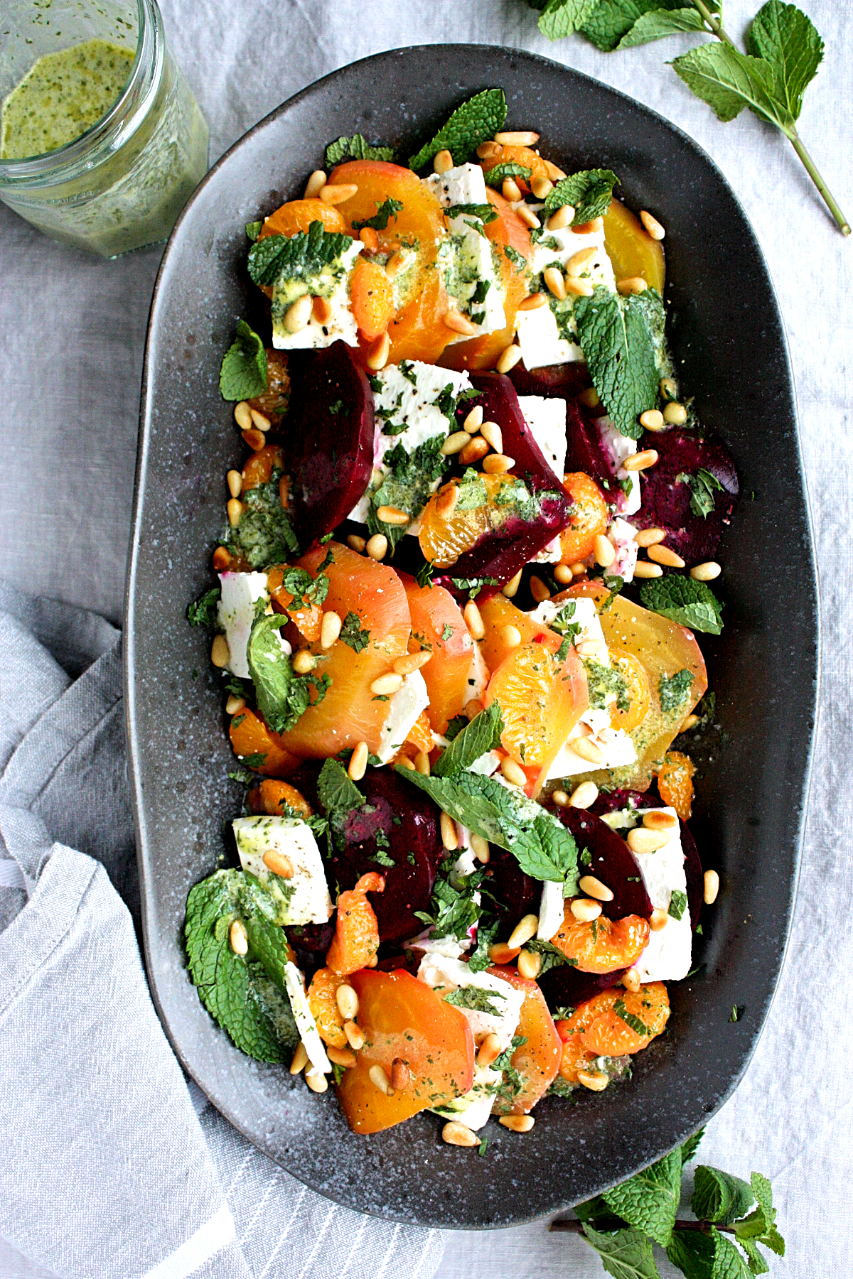 rainbow beet salad with feta and mint