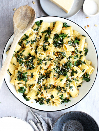 Lemony Rigatoni Pasta with Kale and Shallots