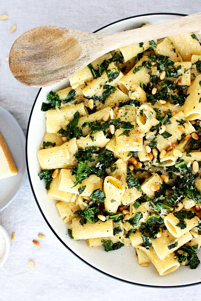 Lemony Rigatoni Pasta with Kale and Shallots