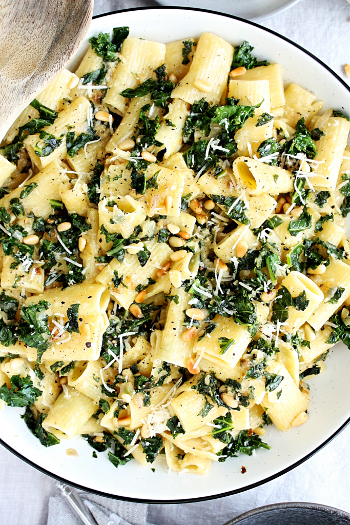 Lemony Rigatoni Pasta with Kale and Shallots