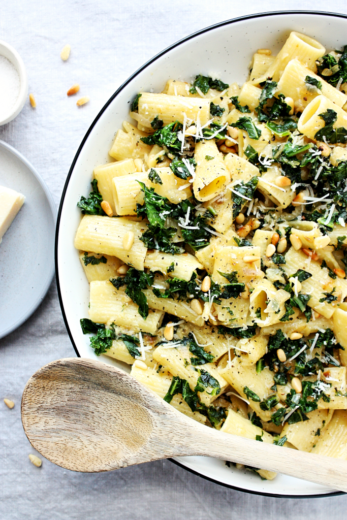 Lemony Rigatoni Pasta with Kale and Shallots