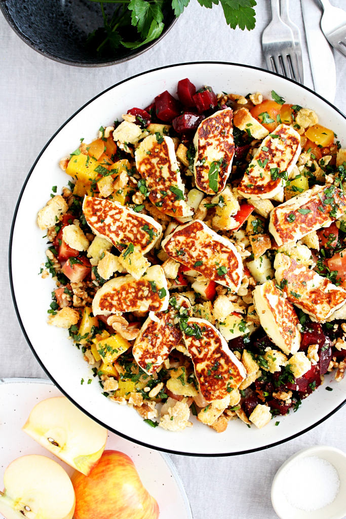 Beet Salad with Apple and Grilled Halloumi