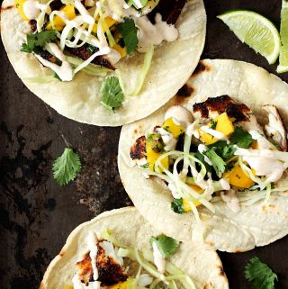 Easy Tilapia Fish Tacos with Mango Salsa and Slaw