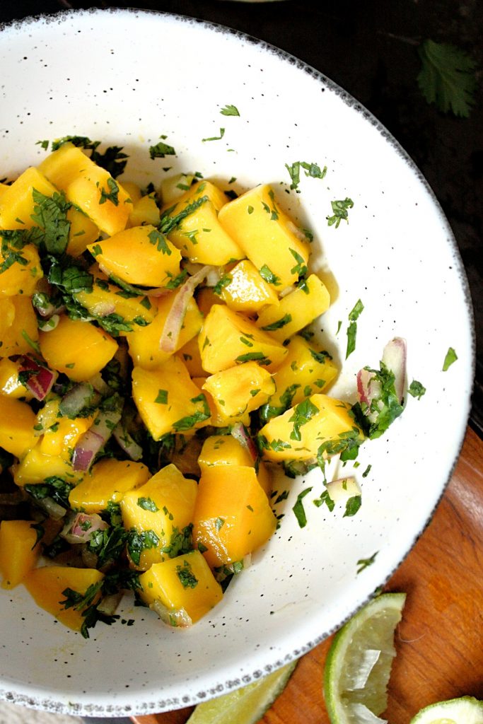 A bowl of mango salsa