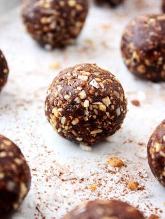 Chocolate Peanut No-Bake Energy Bites Close-Up