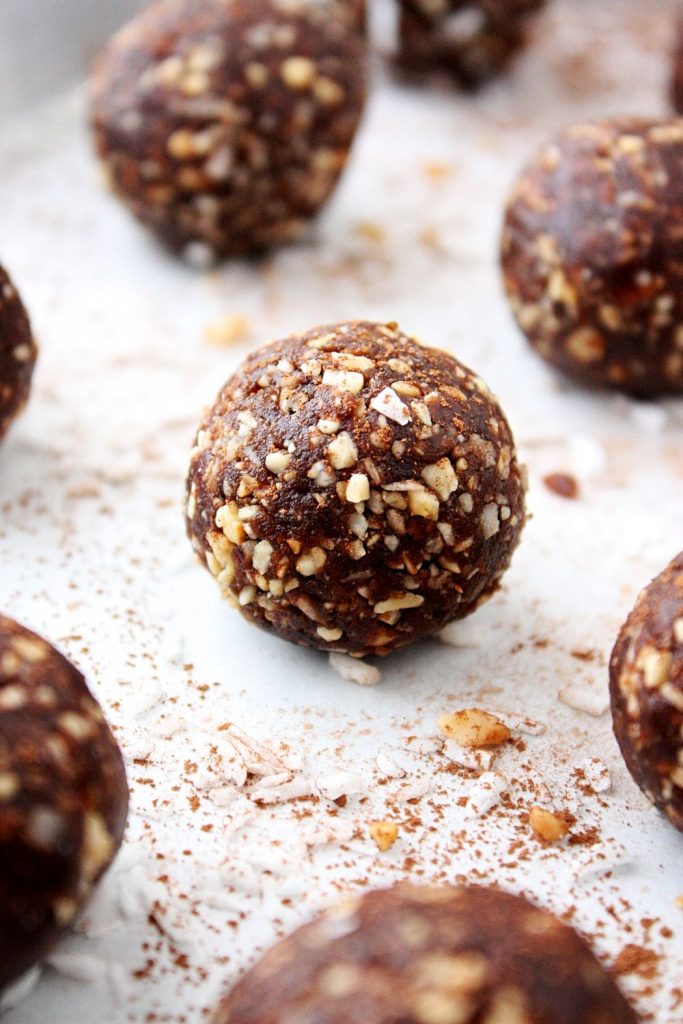 Chocolate Peanut No-Bake Energy Bites Close-Up