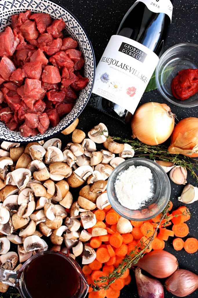 Ingredients for beef bourguignon