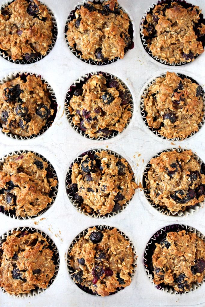 Blueberry Coconut Muffins all in a row.