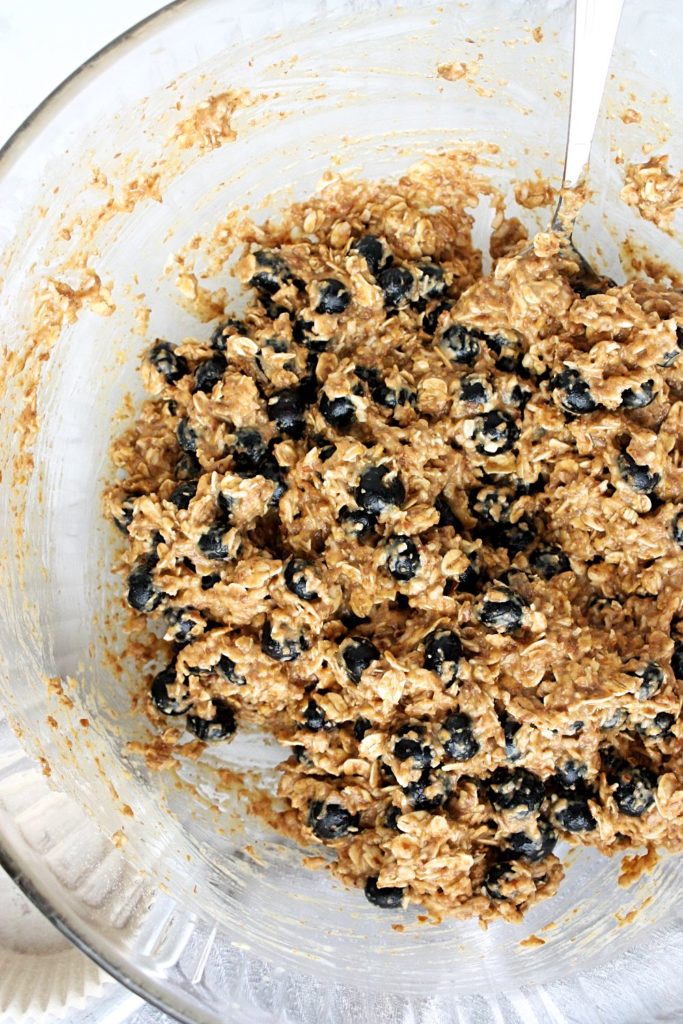 Muffin batter being mixed together.