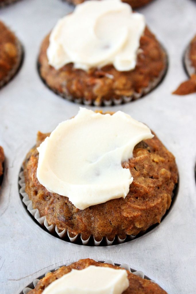 Healthy Carrot Cake Muffins with Cream Cheese Frosting