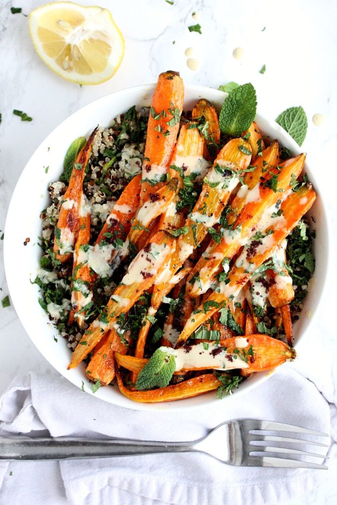 Oven Roasted Carrots with Tahini Dressing