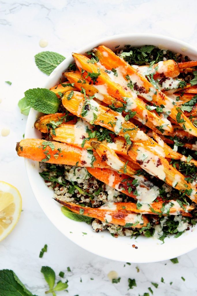 Oven Roasted Carrots with Tahini Dressing