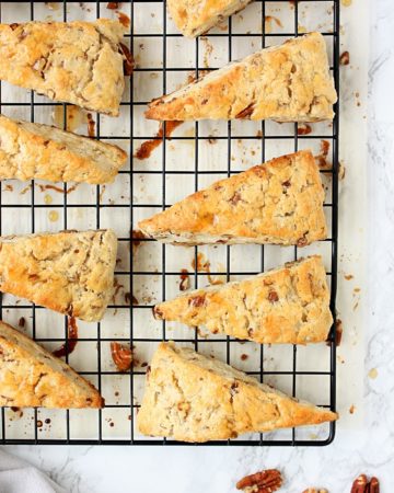 Maple pecan scones on a cooling rack