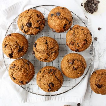 Chocolate Chip Bran Muffins on a baking rack.