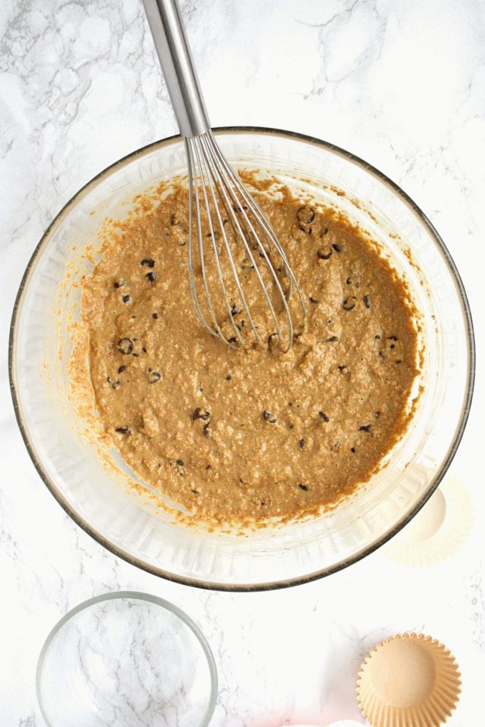 Bran muffin batter in a mixing bowl.