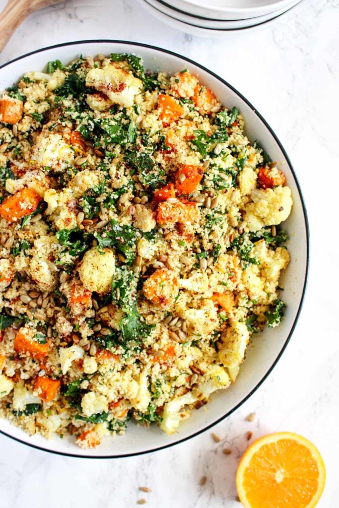 Close up of Roasted Vegetable Couscous Salad