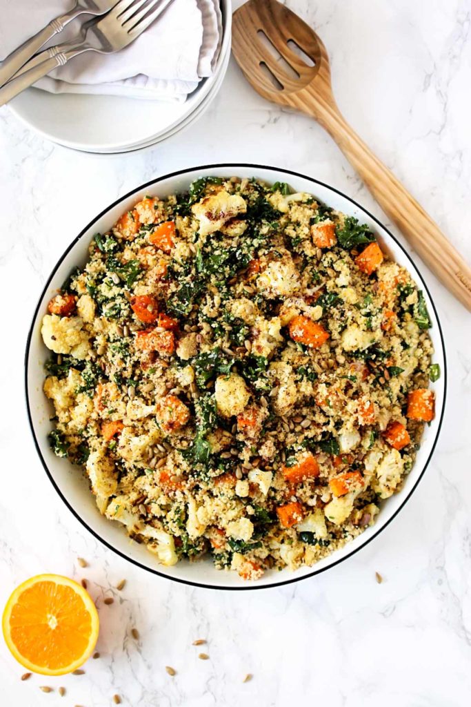 Roasted Vegetable Couscous Salad in a serving bowl.